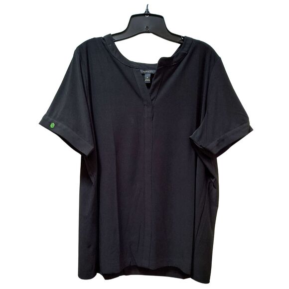 TWINHILL Blouse Women’s 1X Black Split Neck Stretch Short Sleeve Top Shirt - Picture 1 of 4